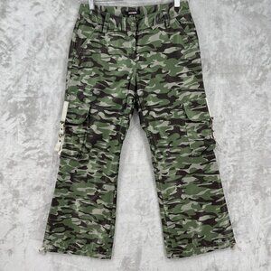 Express Camo Print Satin Cropped Cargo Pants Parachute Pants Hem Cinch